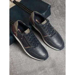 EZOK Men Blue Textured Leather Sneakers