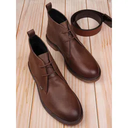 EZOK Men Brown Leather Lace-up Regular Boots