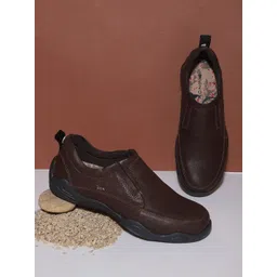 EZOK Men Brown Leather Slip-On Sneakers