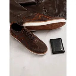 EZOK Men Brown Leather Sneakers