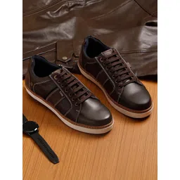 EZOK Men Brown Leather Sneakers