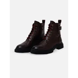 EZOK Men Buckle Detail Leather Mid-Top Regular Boots