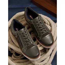 EZOK Men Green Leather Sneakers