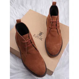 EZOK Men Leather Lace-up Regular Boots