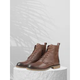 EZOK Men Leather Round Toe Winter Boots