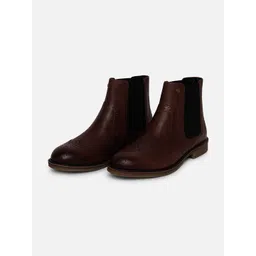 EZOK Men Mid Top Textured Leather Chelsea Boots