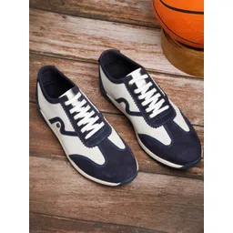 EZOK Men Navy Blue Colourblocked Leather Sneakers