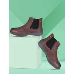 EZOK Men Round Toe Leather Slip-On Boots