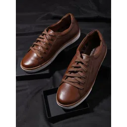EZOK Men Tan Leather Sneakers