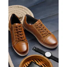 EZOK Men Tan Leather Sneakers