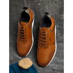 EZOK Men Tan Leather Sneakers