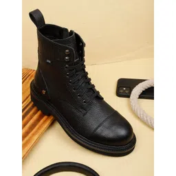 EZOK Men Textured Leather Biker Boots