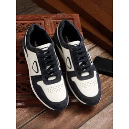 EZOK Men White Colourblocked Leather Sneakers