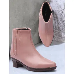 FASHIMO Women Rose Pink Solid Mid-Top Boots