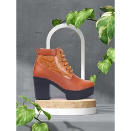 FASHIMO Women Tan Brown Animal Skin Printed Heeled Boots