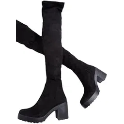 Fashion Over Knee High Womens Boots Platform Block Heel Pull On Heels Stylish Solid Heels Long Boots For Womens & Girls