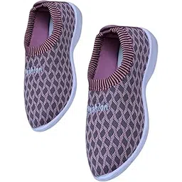 Fashion Women's Mesh Slip-On Walking Shoes, Pink and Grey Diamond Pattern, Comfortable Casual Sneakers with White Sole
