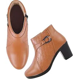 Fashionable Ankle Length Block Heel Boots Comfortable Trendy Zipper Boots for Womens & Girls