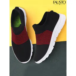 FAUSTO Men Black & Red Striped Walking Shoes