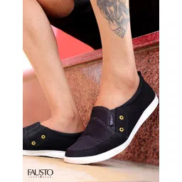 FAUSTO Men Black Slip-On Sneakers
