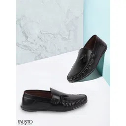 FAUSTO Men Black Solid PU Loafers