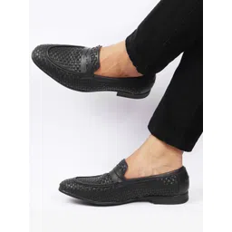 FAUSTO Men Black Textured PU Slip-On Sneakers