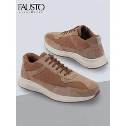FAUSTO Men Brown Colourblocked Suede Sneakers