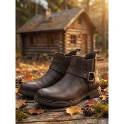 FAUSTO Men Brown Solid Leather Chelsea Boots