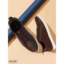 FAUSTO Men Brown Solid Sneakers