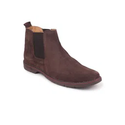 FAUSTO Men Brown Solid Suede Leather Slip On Chelsea Boots