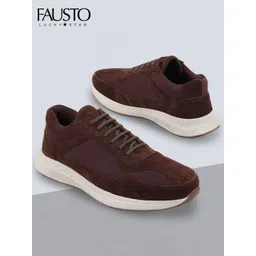 FAUSTO Men Brown Suede Sneakers