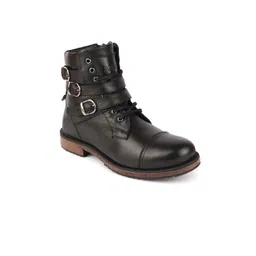 FAUSTO Men Buckle Detailed High Top Leather Boots