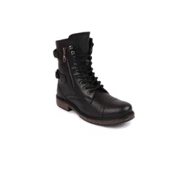 FAUSTO Men Buckle Detailed High Top Leather Boots
