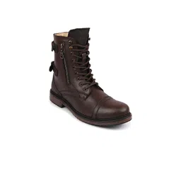 FAUSTO Men Buckle Detailed High Top Leather Boots