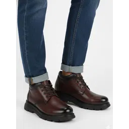 FAUSTO Men Genuine Leather Lace Up Uniform Low Top Boots