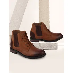 FAUSTO Men Leather Lace-Up Chelsea Boots