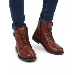 FAUSTO Men Leather Mid-Top Regular Boots