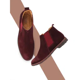 FAUSTO Men Mid Top Suede Leather Chelsea Boots