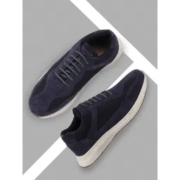 FAUSTO Men Navy Blue Colourblocked Suede Sneakers