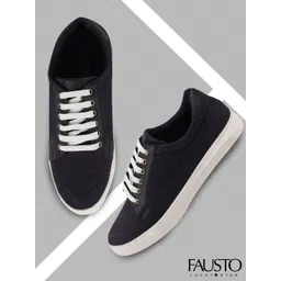 FAUSTO Men Navy Blue Lightweight Denim Sneakers