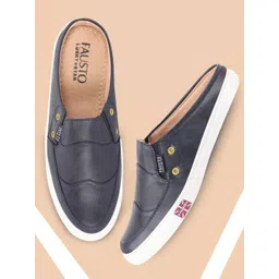 FAUSTO Men Navy Blue PU Slip-On Sneakers