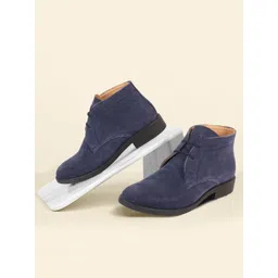 FAUSTO Men Navy Blue Solid Suede Leather High Ankle Chukka Boots