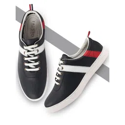FAUSTO Men Navy Blue Striped PU Sneakers