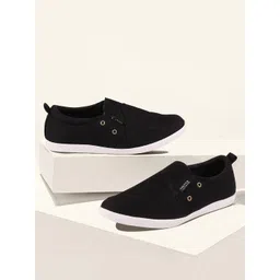 FAUSTO Men Perforations Lightweight Canvas Slip-On Sneakers