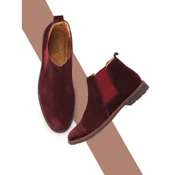 FAUSTO Men Red Solid Chelsea Boots