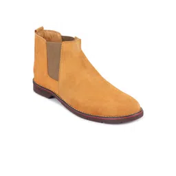 FAUSTO Men Tan Brown Solid Chelsea Boots