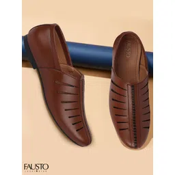 FAUSTO Men Tan PU Slip-On Casual Shoes