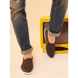 FAUSTO Men Textured Lightweight Canvas Slip-On Loafers