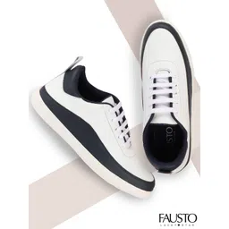 FAUSTO Men White & Black Colourblocked Sneakers