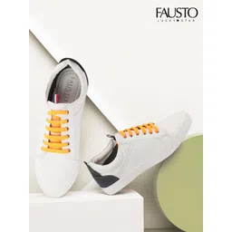 FAUSTO Men White Colourblocked PU Sneakers